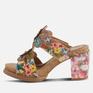 L'ARTISTE GWENA Sandals Tan Multi Colored Leather Straps Size 38